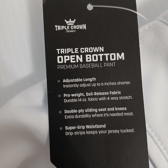 Champro Triple Crown Youth XL White Baseball Pants Open Bottom BP9UY NEW - Picture 4 of 8